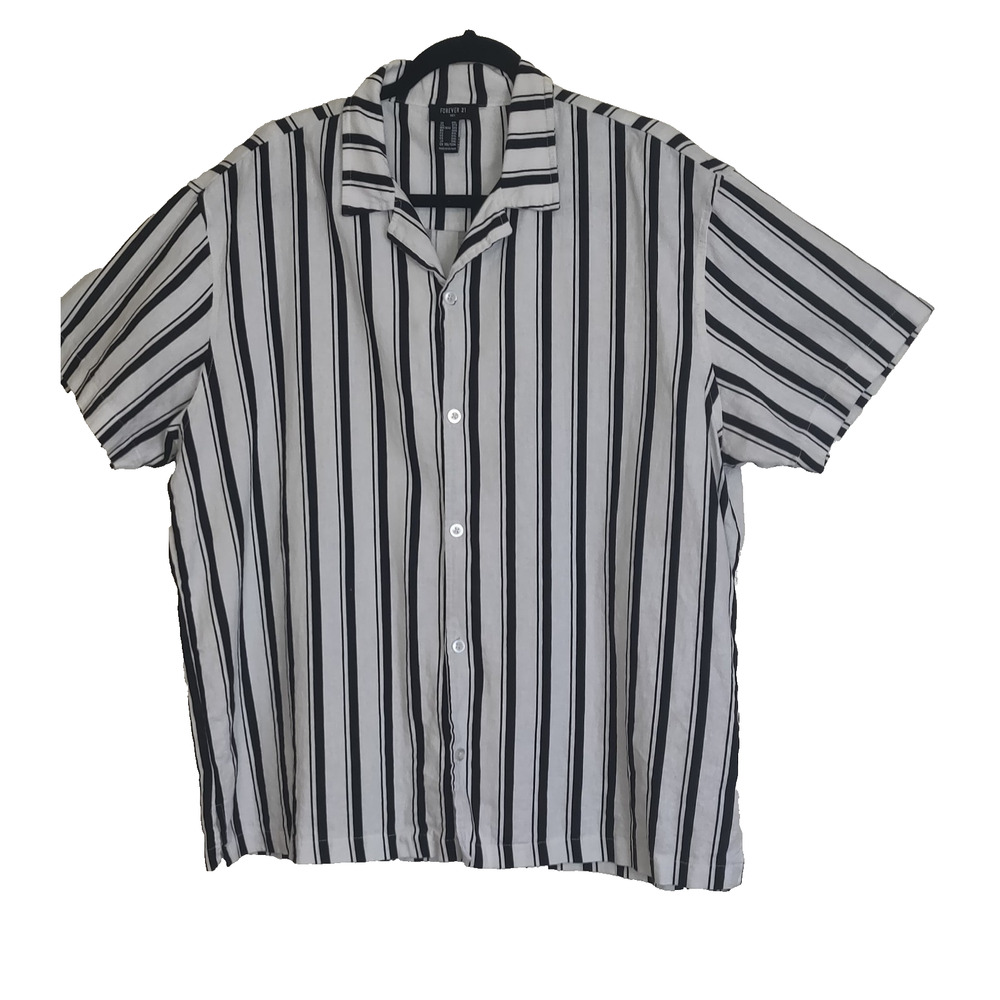 Forever 21 Linen Blend Men's Shirt Size XXL Black & White Vertical Stipe